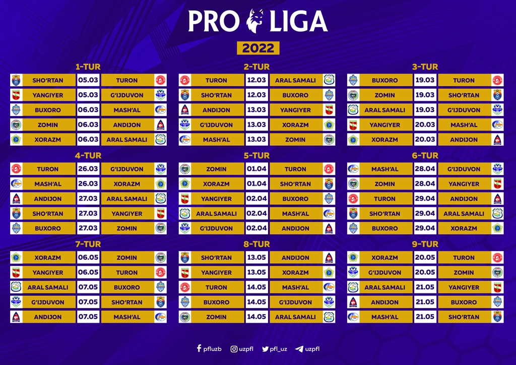 Pro liga-2022 taqvimi